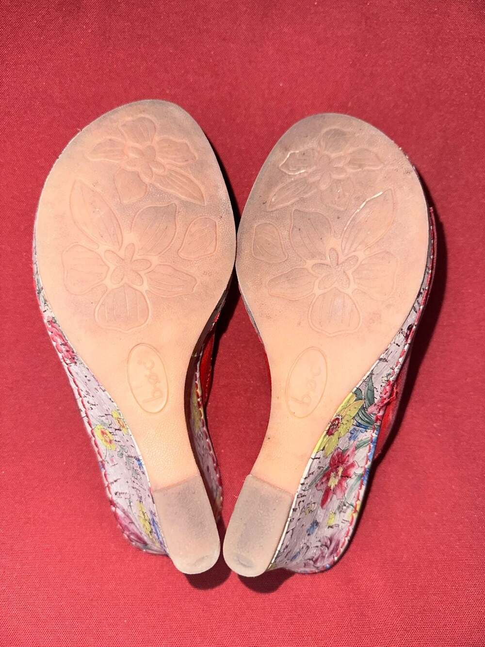 No.53 B.O.C Red Leather Floral Cork Platform Wedge Sandals - Picture 8 of 8